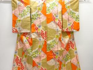 アンティーク　花楓模様織り出し銘仙着物